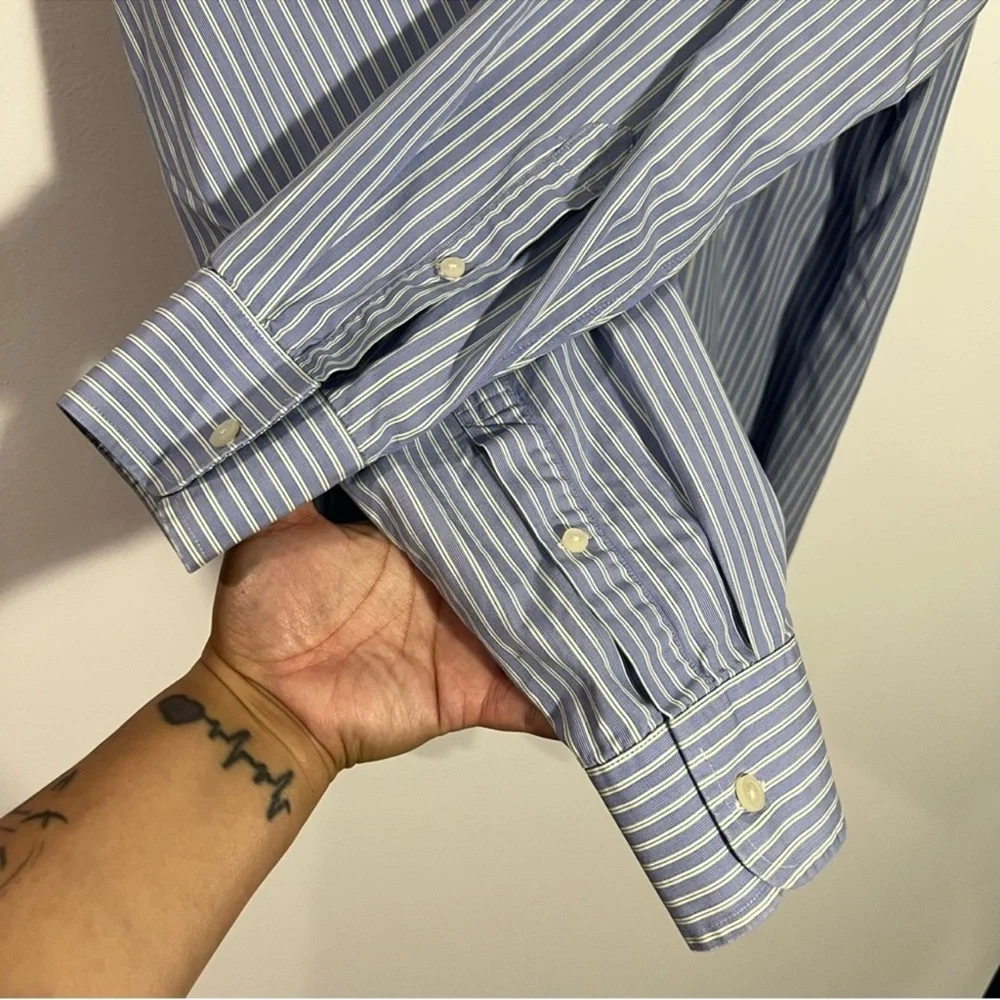 J.‎ Crew Striped Casual Blue Button Down Shirt Size Large